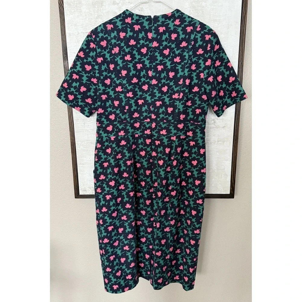 Boden Louise Textured Forest Bloom Midi‎ Sheath Dress Pockets Size 10 Green Pink - Picture 7 of 13